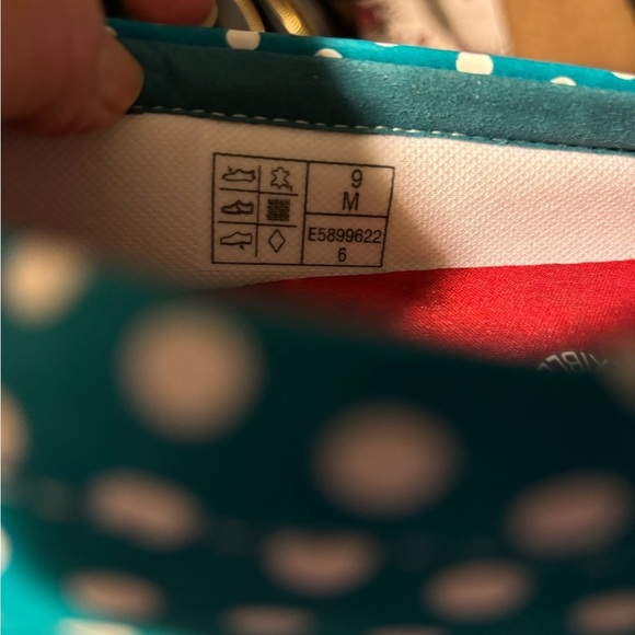 SAS Funk Tech Leather Slip On Tri Pad Comfort Shoe Sz 9M Aqua White Polka Dot - Picture 6 of 7